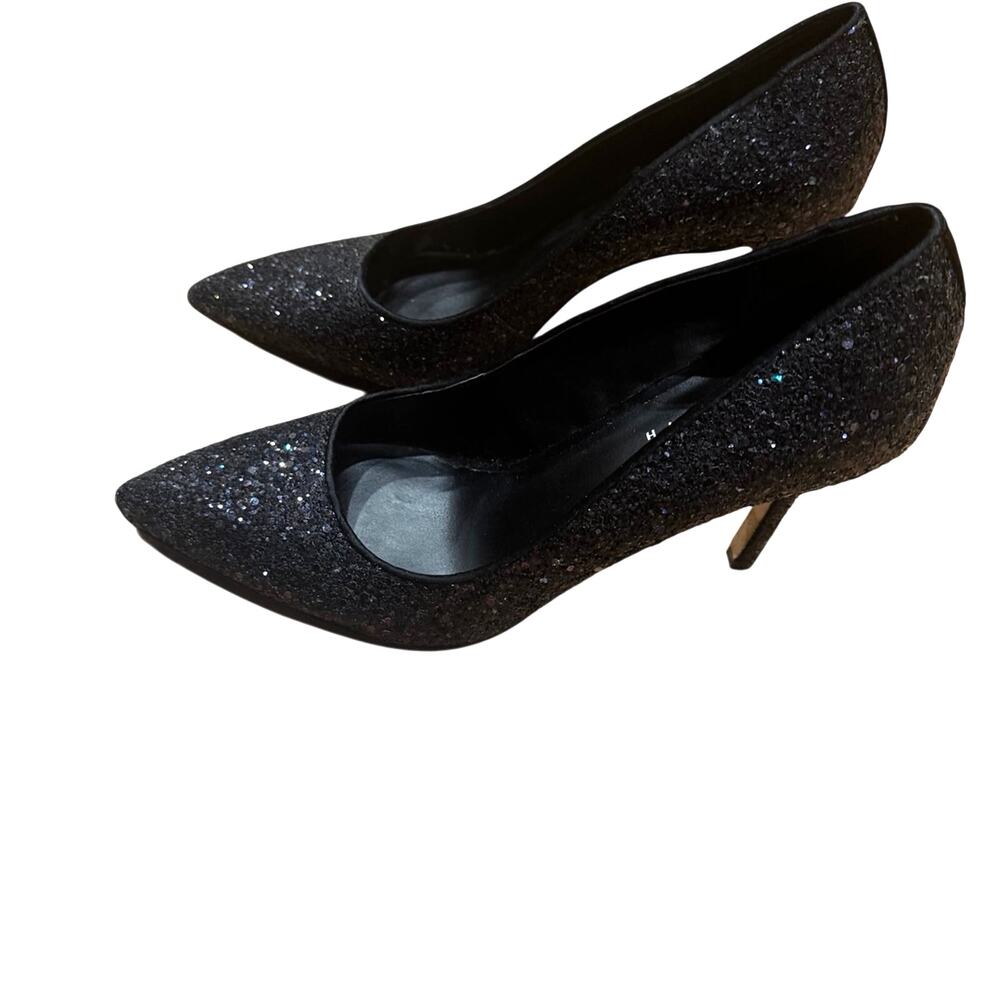 Lord & Taylor Black Glitter Pointed Toe Pumps